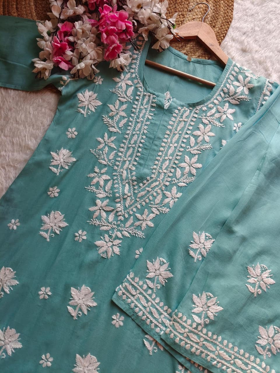 Modal cotton soft chikankari kurta with plazzo