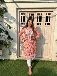 Mul Print Embroidered Soft comfy kurta