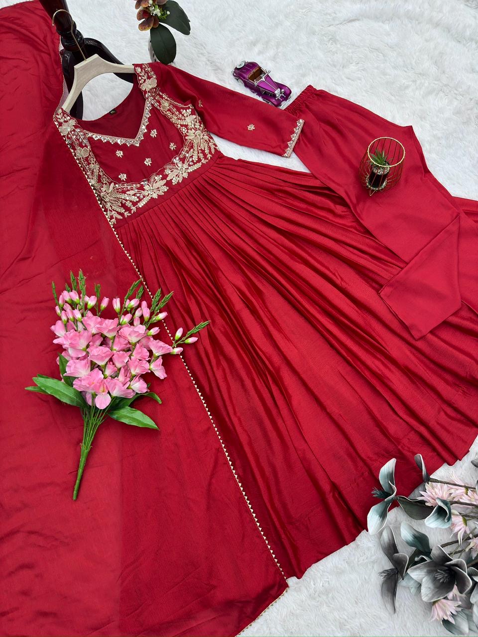 Chinon Silk Mirror Work Gown