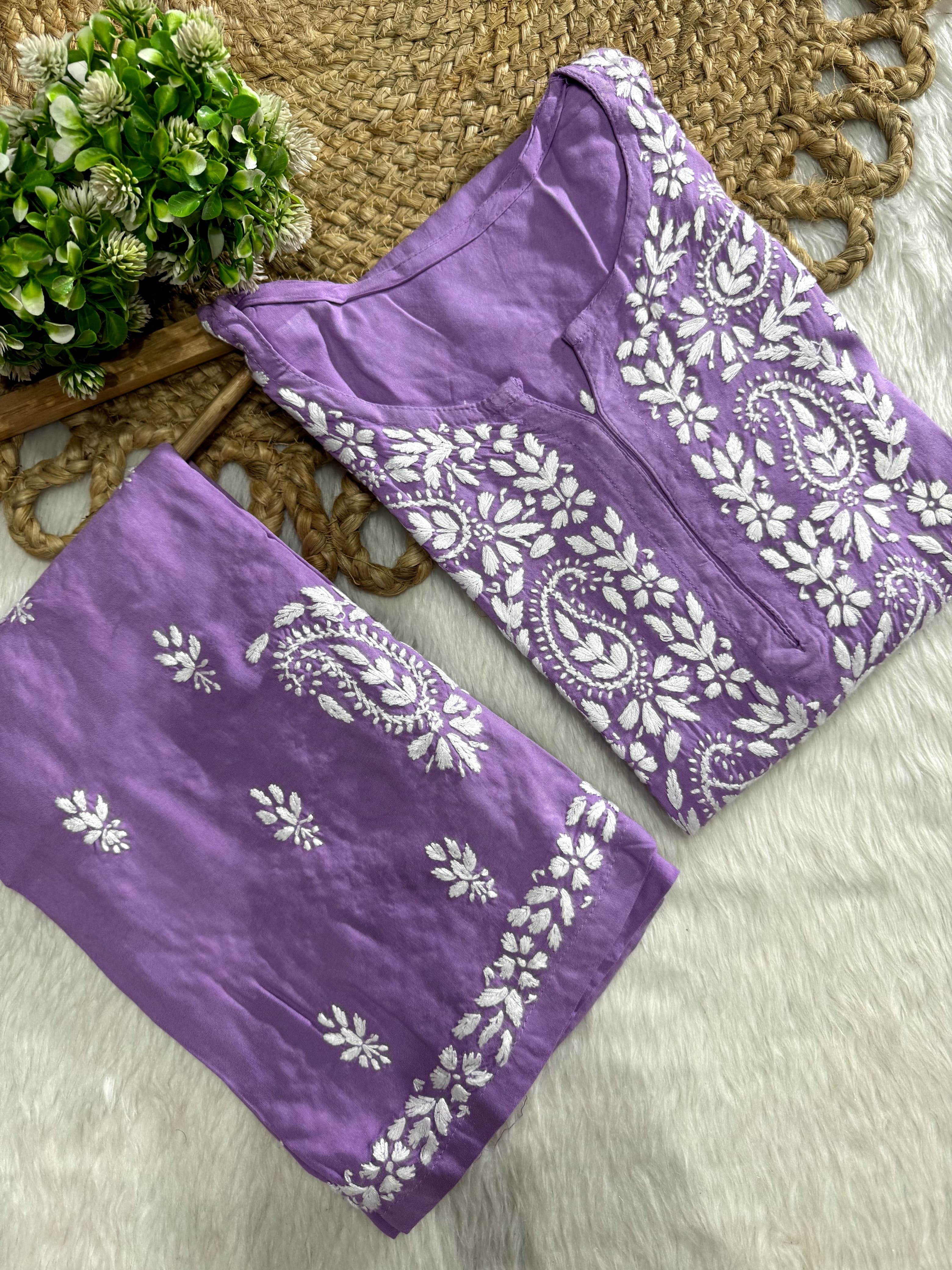 Rayon white embroidered Kurta and plazzo