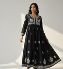 Yolk Black Gown with white chikankari work