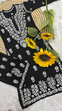 Reyon heavy work chikankari white embroidered set