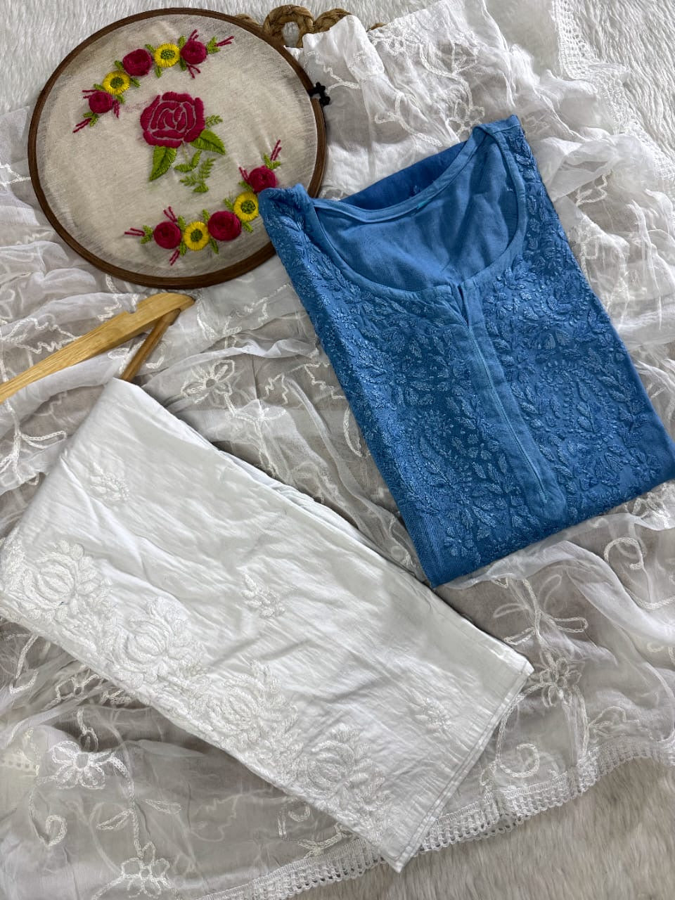 Ombre Rayon Kurta with Aari Work Dupatta & Handwork Pant