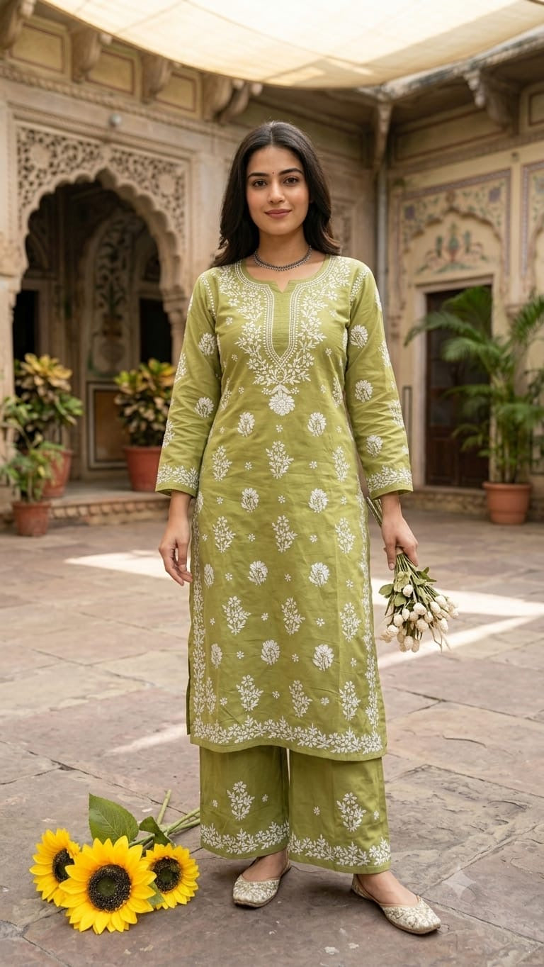 Rayon white embroidered Set