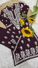 Reyon heavy work chikankari white embroidered set