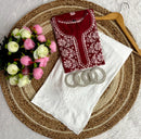 Ghasspatti thread work muslin short Top