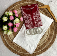 Ghasspatti thread work muslin short Top