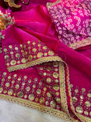 Pink Jimmy Satin Saree Unstiched
