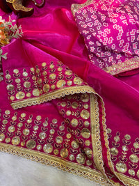 Pink Jimmy Satin Saree Unstiched