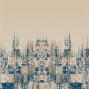 2 Pcs Beige & Blue Abstract Digital Faux Silk Medium room Darkening Window | Door | Long Door Curtains