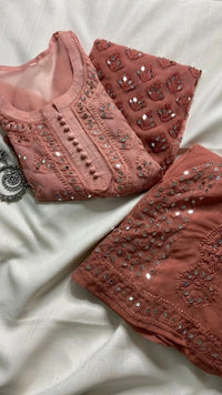 4pc Mirror Work Georgette Set - Chikankari official