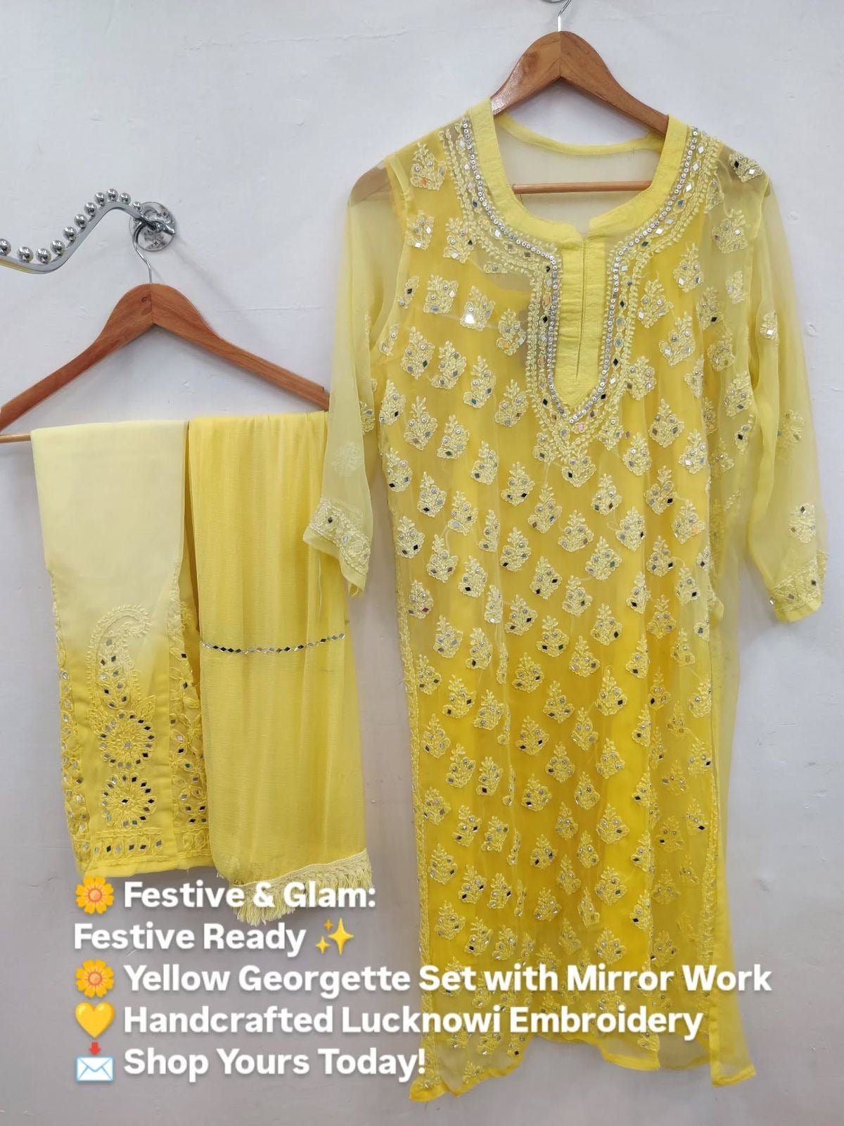 4pc Mirror Work Georgette Set - Chikankari official