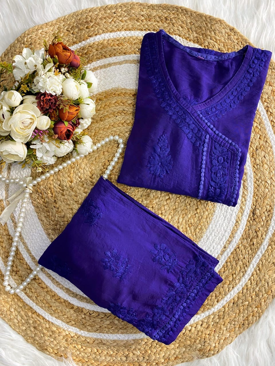 Soft Chanderi Wedding chikankari Set