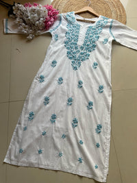 Color Thread White Chikankari Kurta