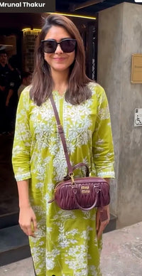 Zainab Chikankari Mulmul Printed Straight Kurta -Green