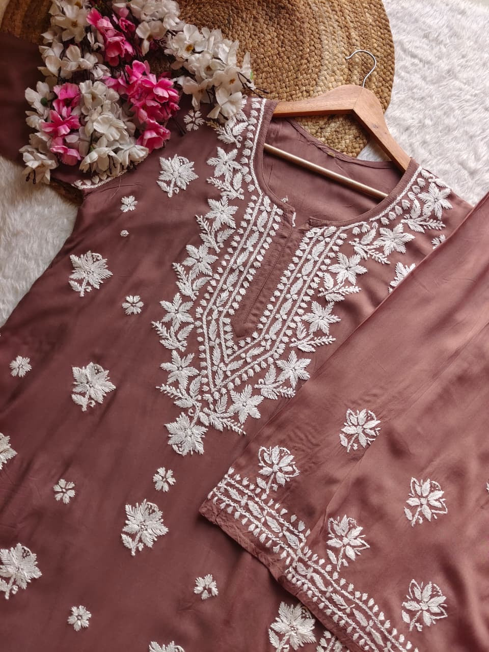 Modal cotton soft chikankari kurta with plazzo