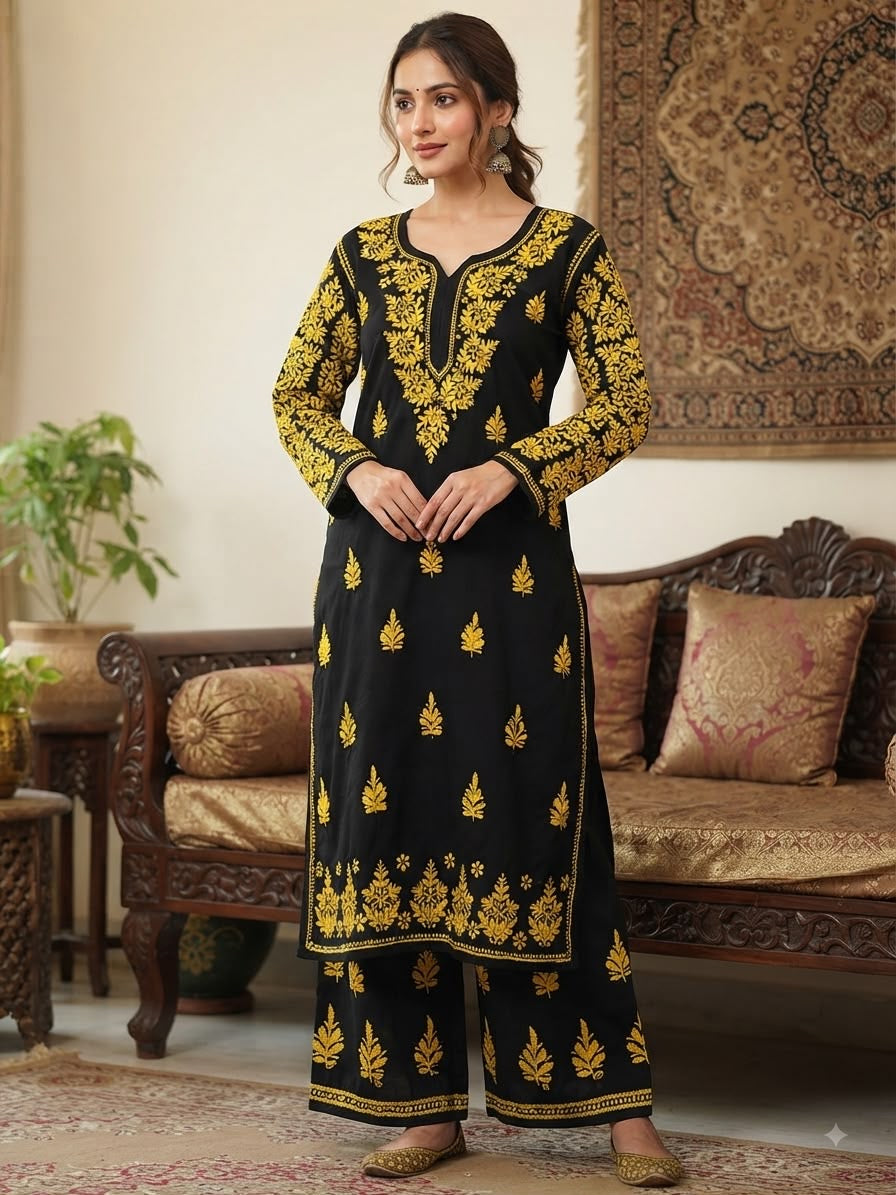 Pure Modal Cotton Flower embroidery chikankari Set