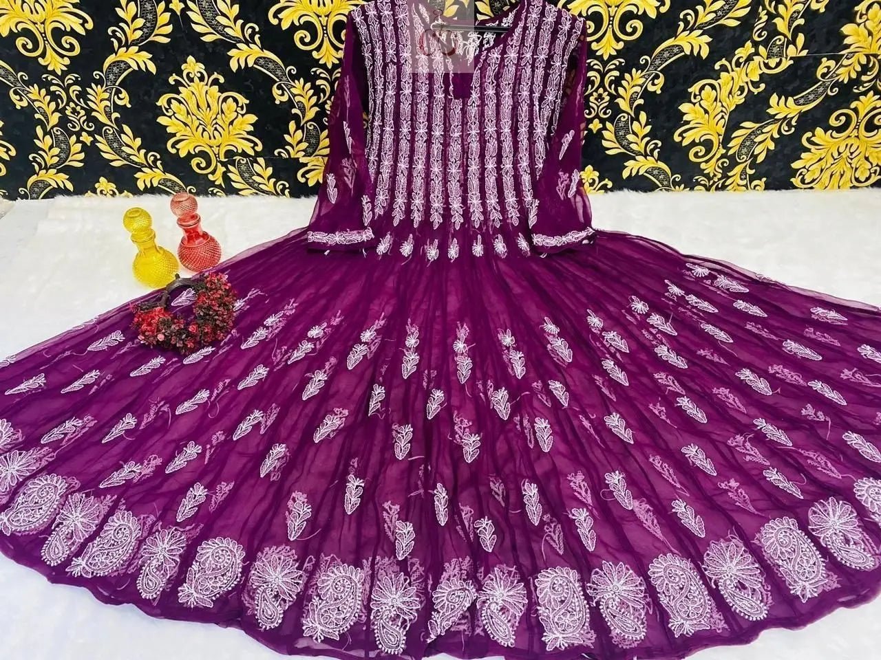 56 Kali Anarkali With A line inner - Chikankari official