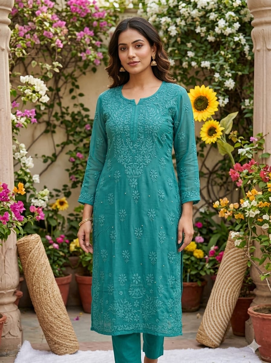 Pure 3d Batson Muslin Muqaish Long Kurta