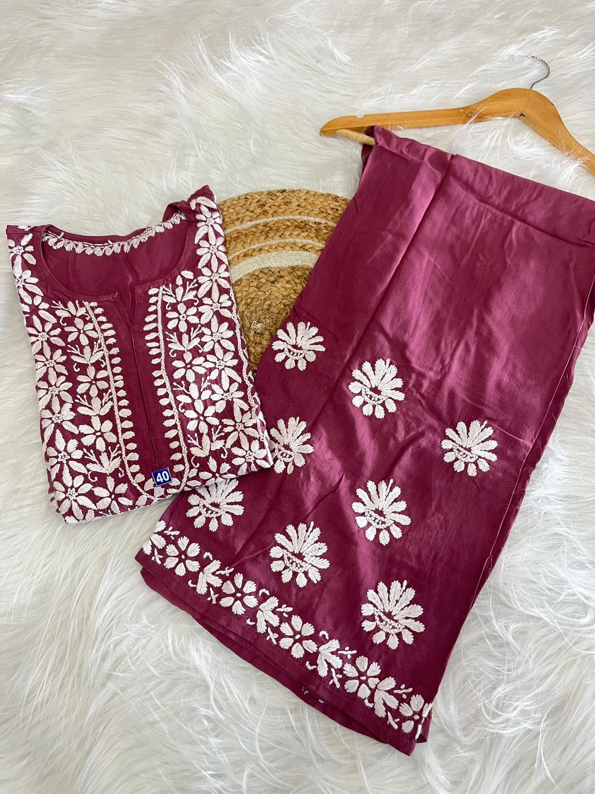 Heavy Rayon Chikankari Kurta Plazzo Set