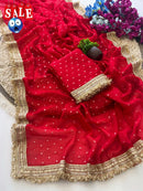 Ultra Soft Moss Fendy Chiffon Saree With Silver Jhari Weaving Buti
