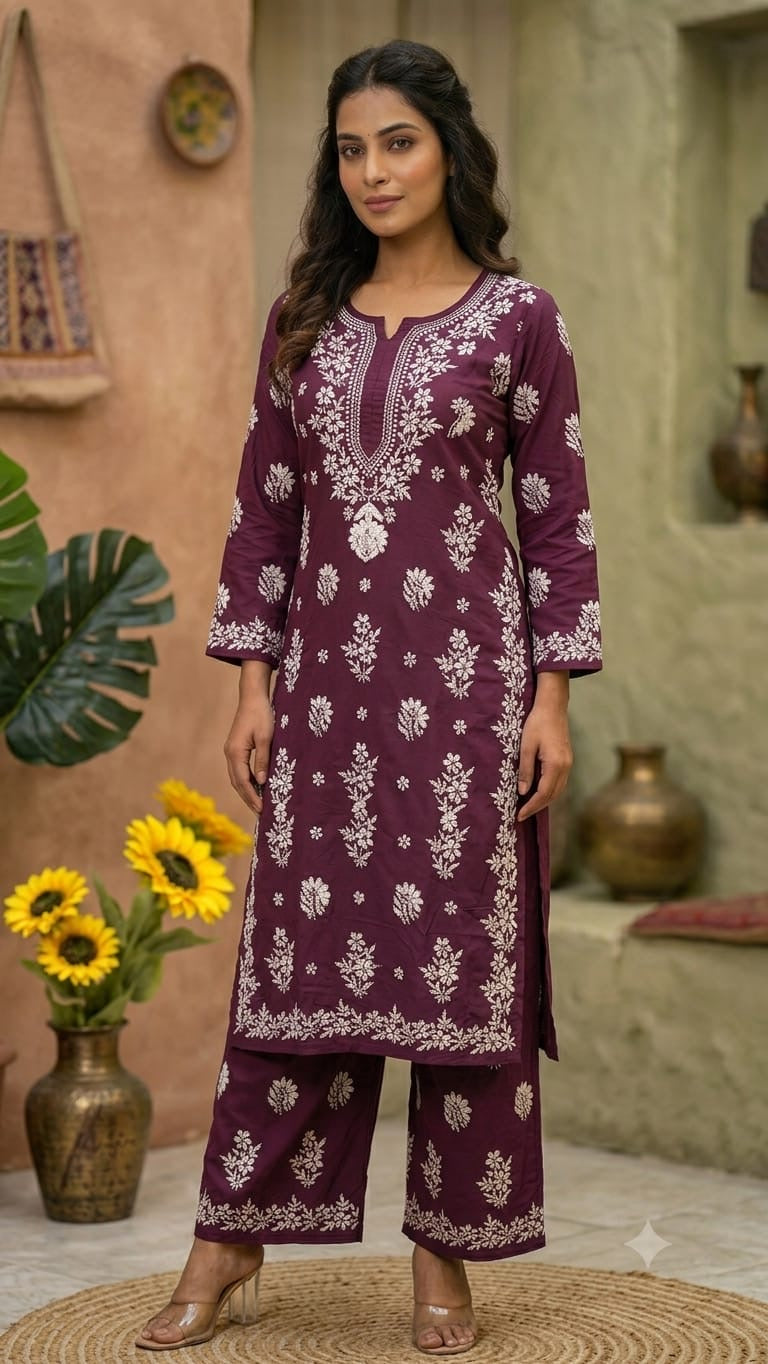 Rayon white embroidered Set