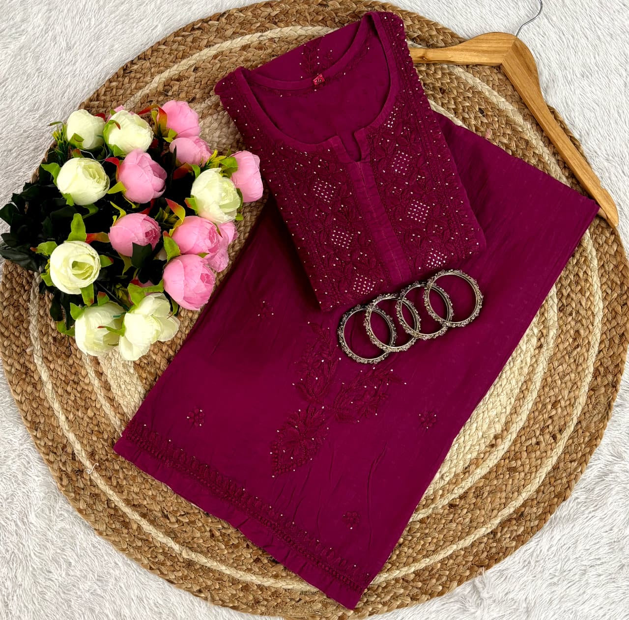 3D anchor Square Gala Muqaish thread Hand work 2pc Set