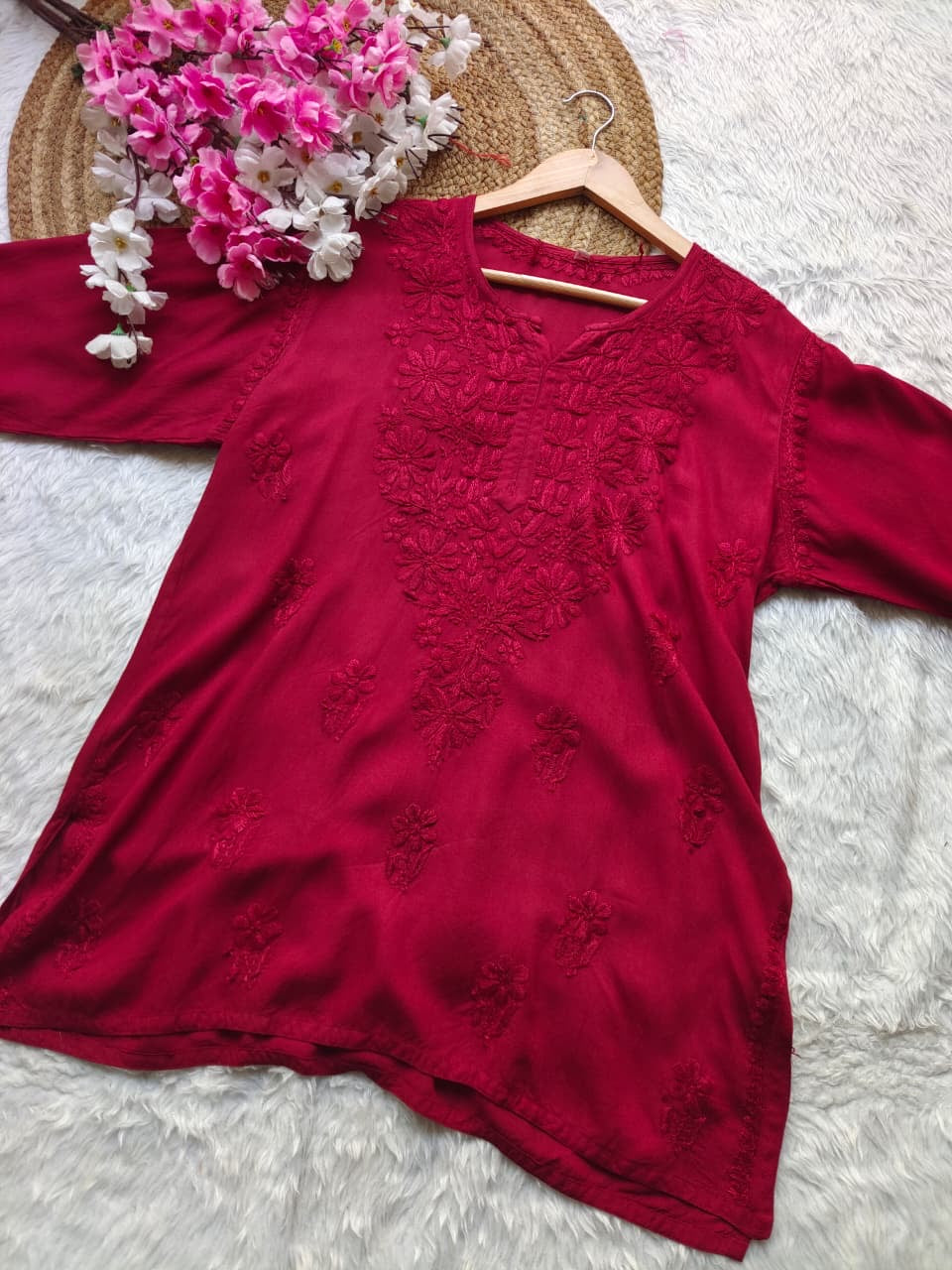 Rayon Chikankari short top for Office college wear