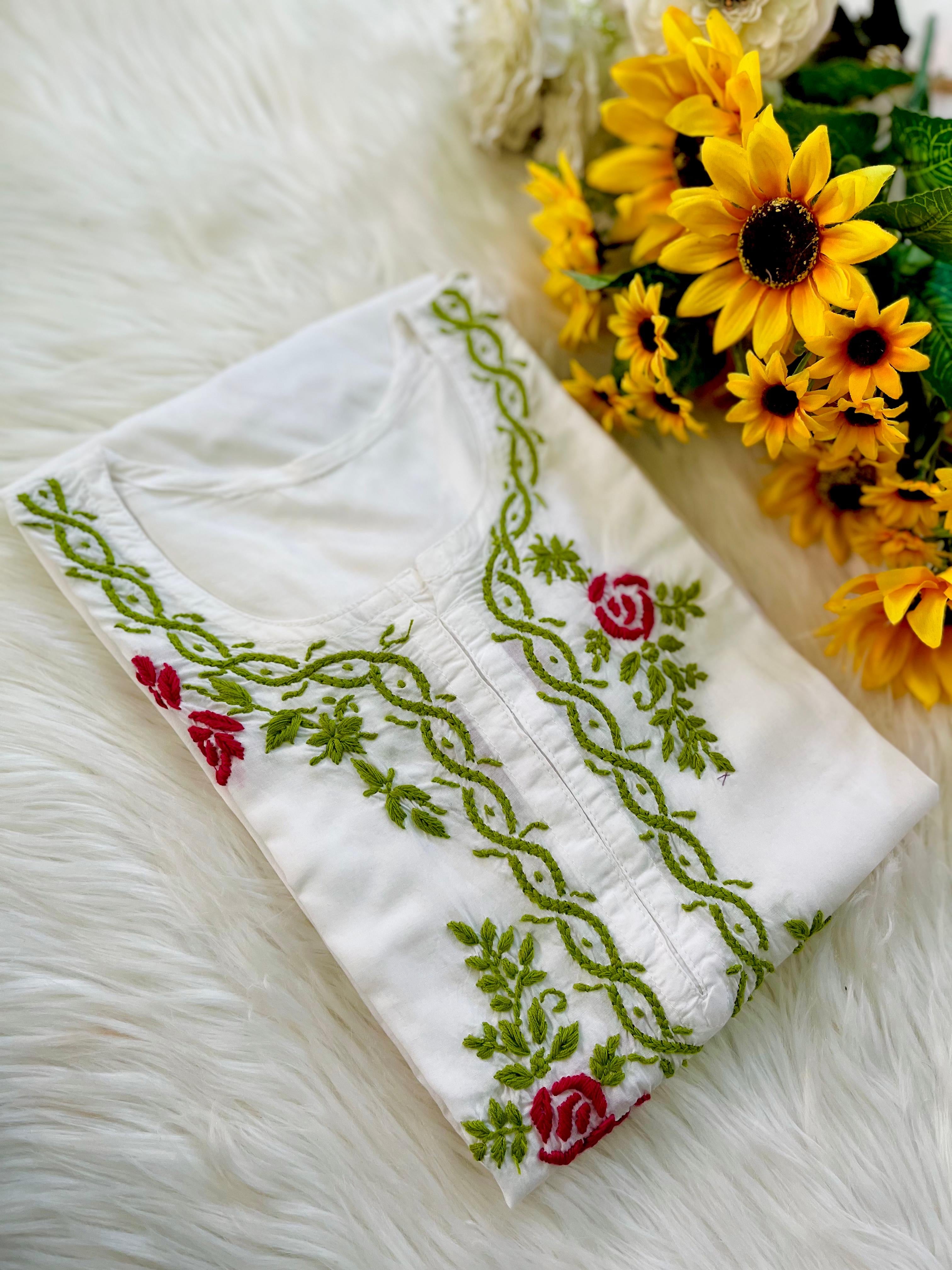 Chikankari flower embroidered kurta