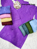 Modal lucknowi Daman rich work Kurta and plazzo with Potli Bag