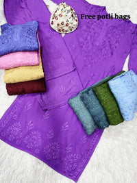 Modal lucknowi Daman rich work Kurta and plazzo with Potli Bag