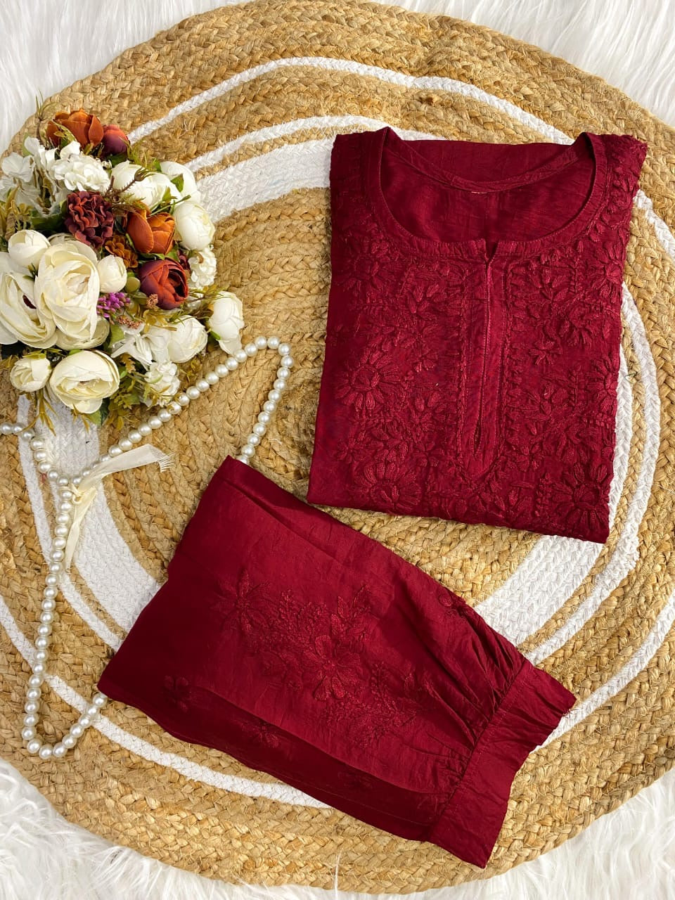 Chanderi Soft Fabric Kurti paired with stylish Afghani Salwar