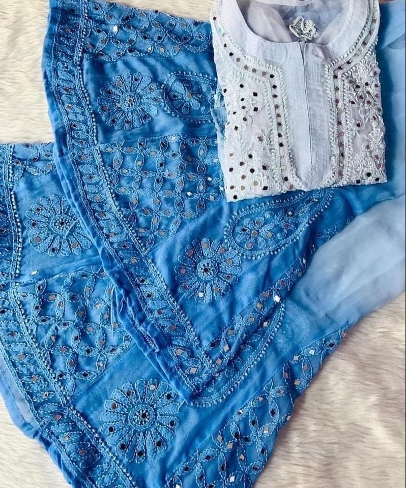 4pc Mirror Work Georgette Set