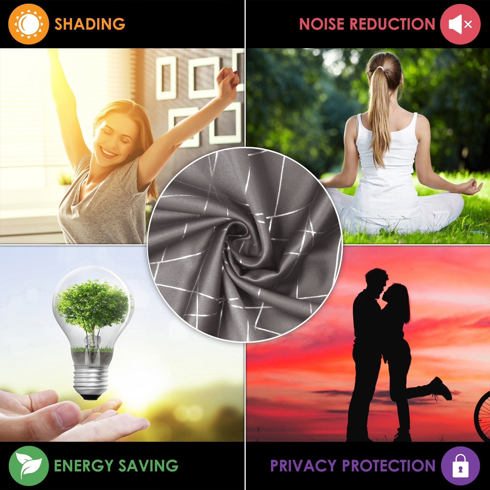 2 Pcs Blackout Foil Grey & Silver Criss Cross Window/Door/Long Door Curtains