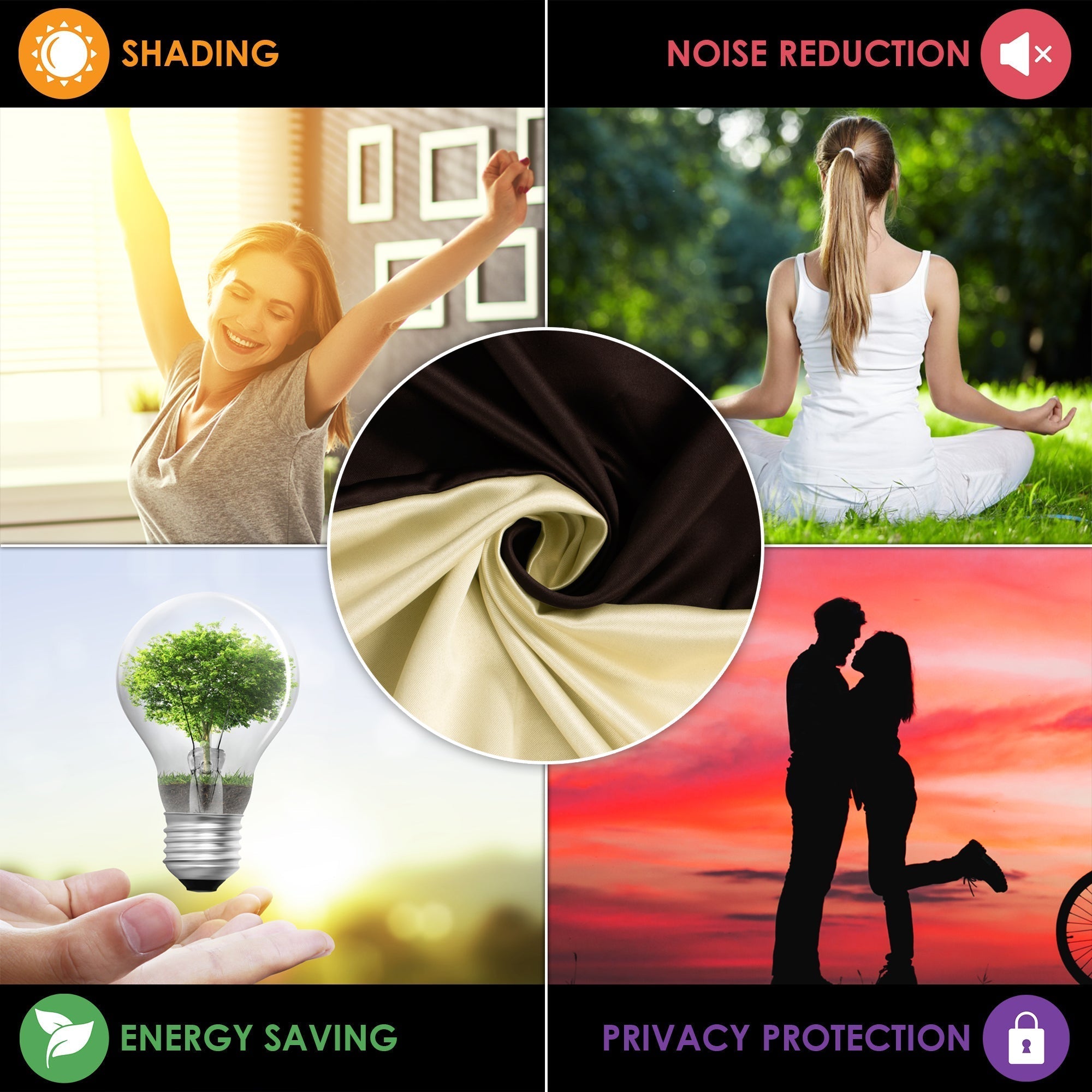 2 Pcs Brown-Beige Blackout Gold Faux Silk Room Darkening Door Curtains, 7 Ft