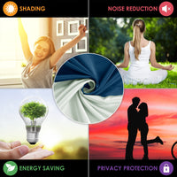 2 Pcs Blue-Silver Blackout Gold Faux Silk Room Darkening Door Curtains, 7 Ft