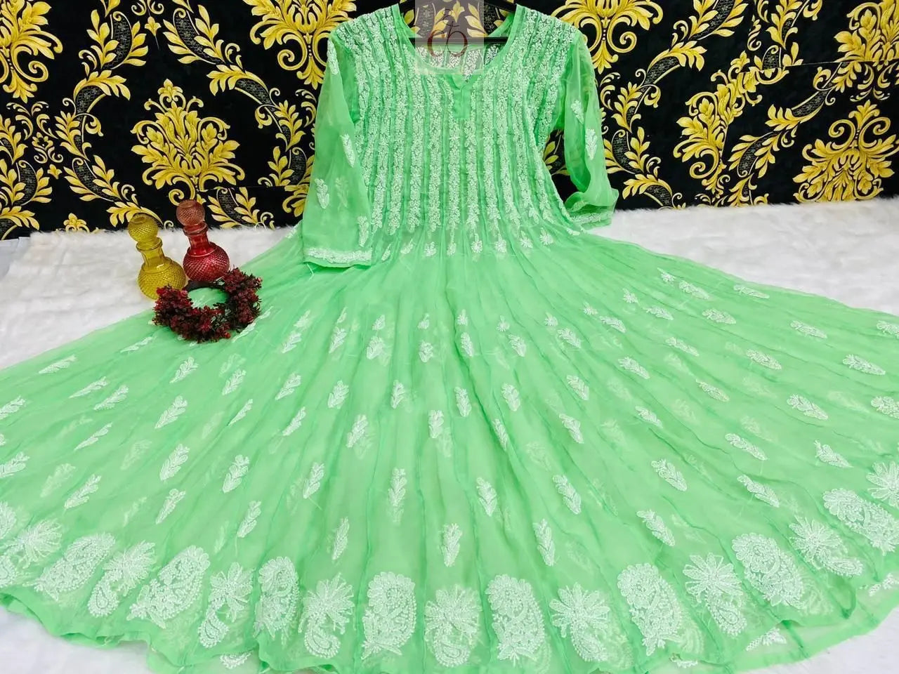 56 Kali Anarkali With Sharara - Chikankari Official