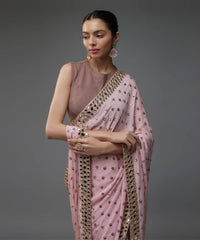 Sequins Baby Peach heavy Faux Georgette saree