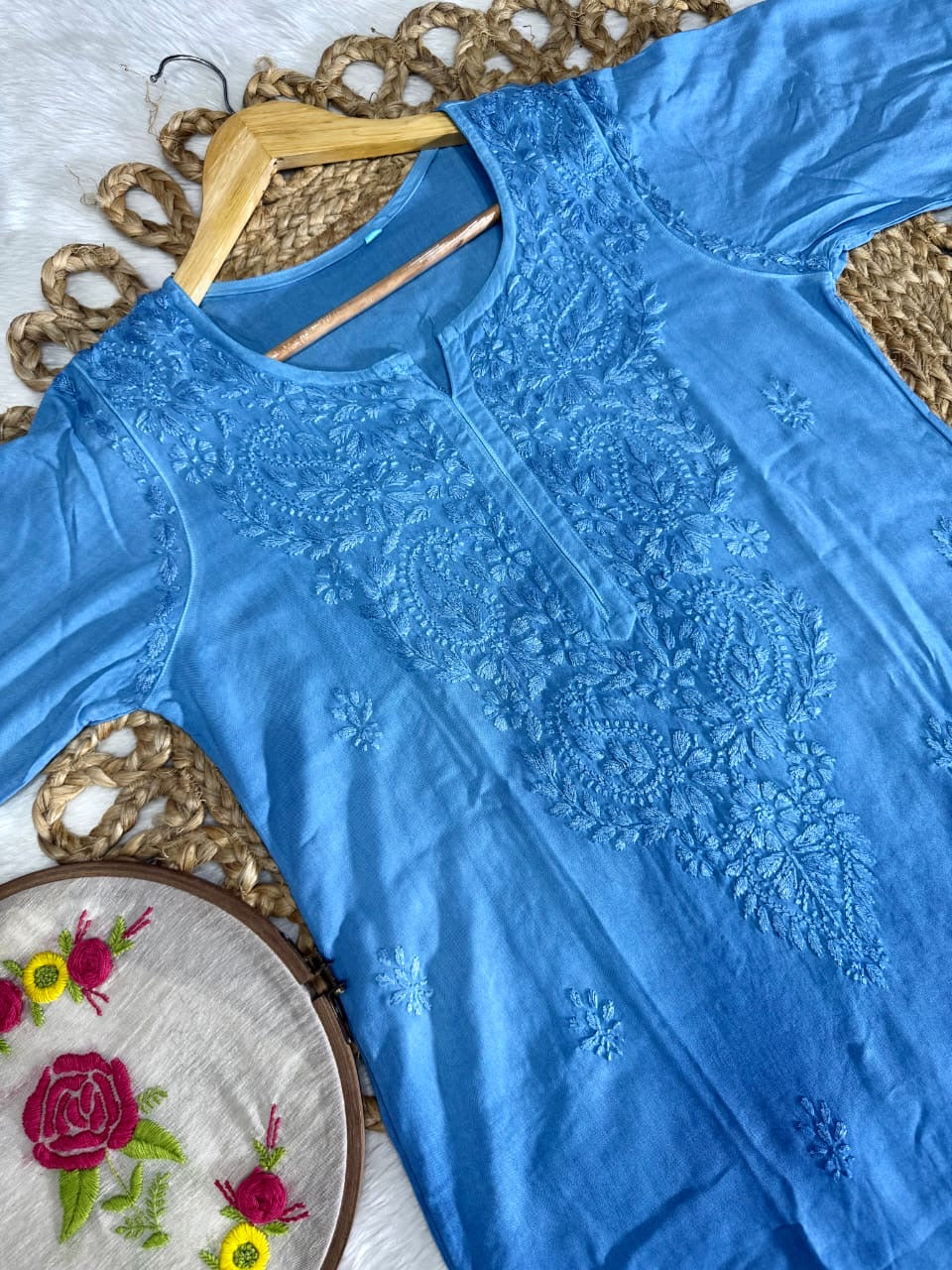 Ombre Rayon Kurta with Aari Work Dupatta & Handwork Pant