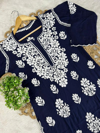 Side Border Cut work Rayon 2pc Set plus size