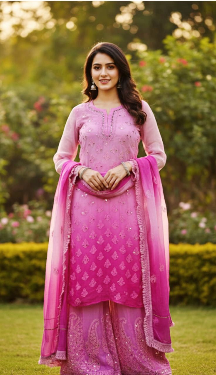 4pc Georgette  mirror work Set With Inner