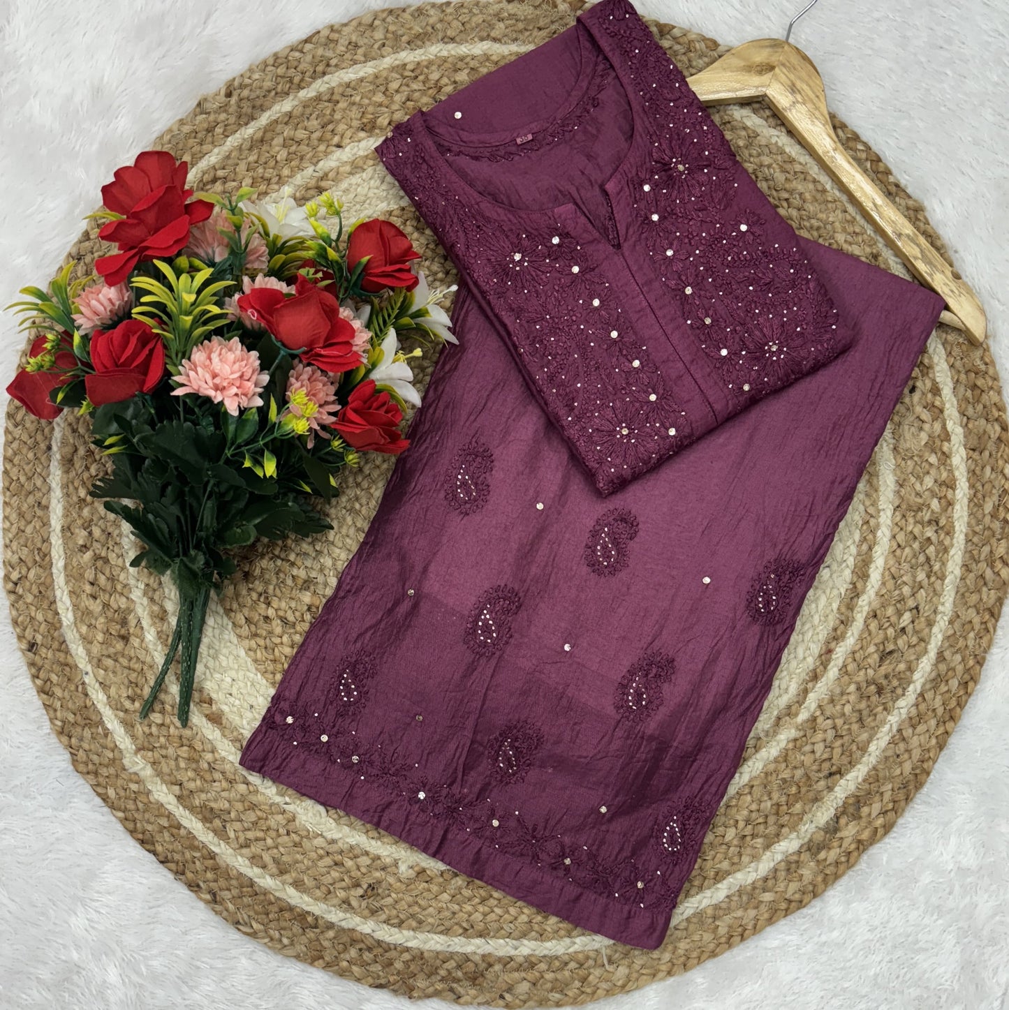 Lucknowi Ghass Patti Work Chanderi Kurti Plazzo Bharti Special