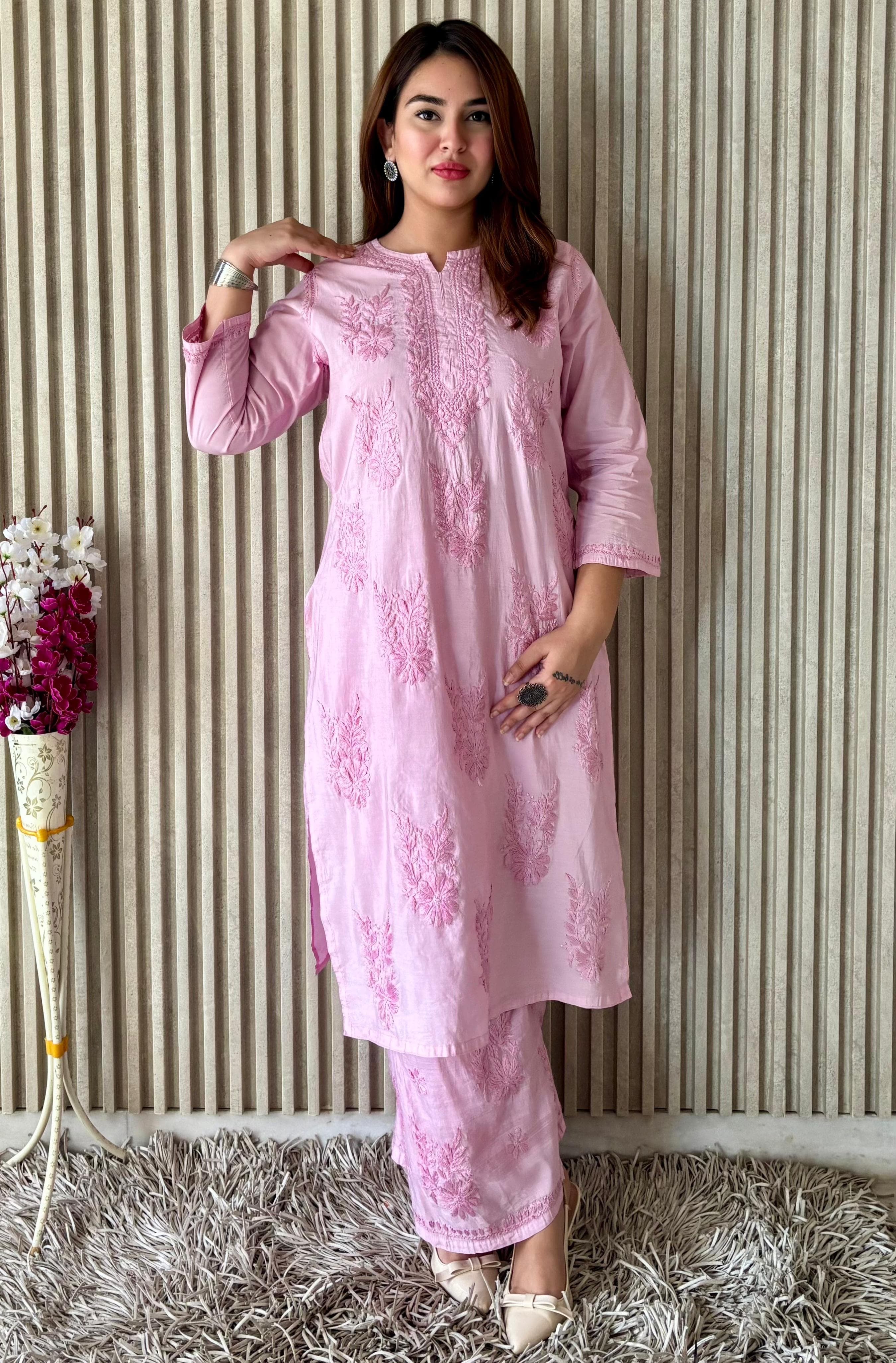 Iddat Premium chikankari Soft pastel shades kurti With Plazzo