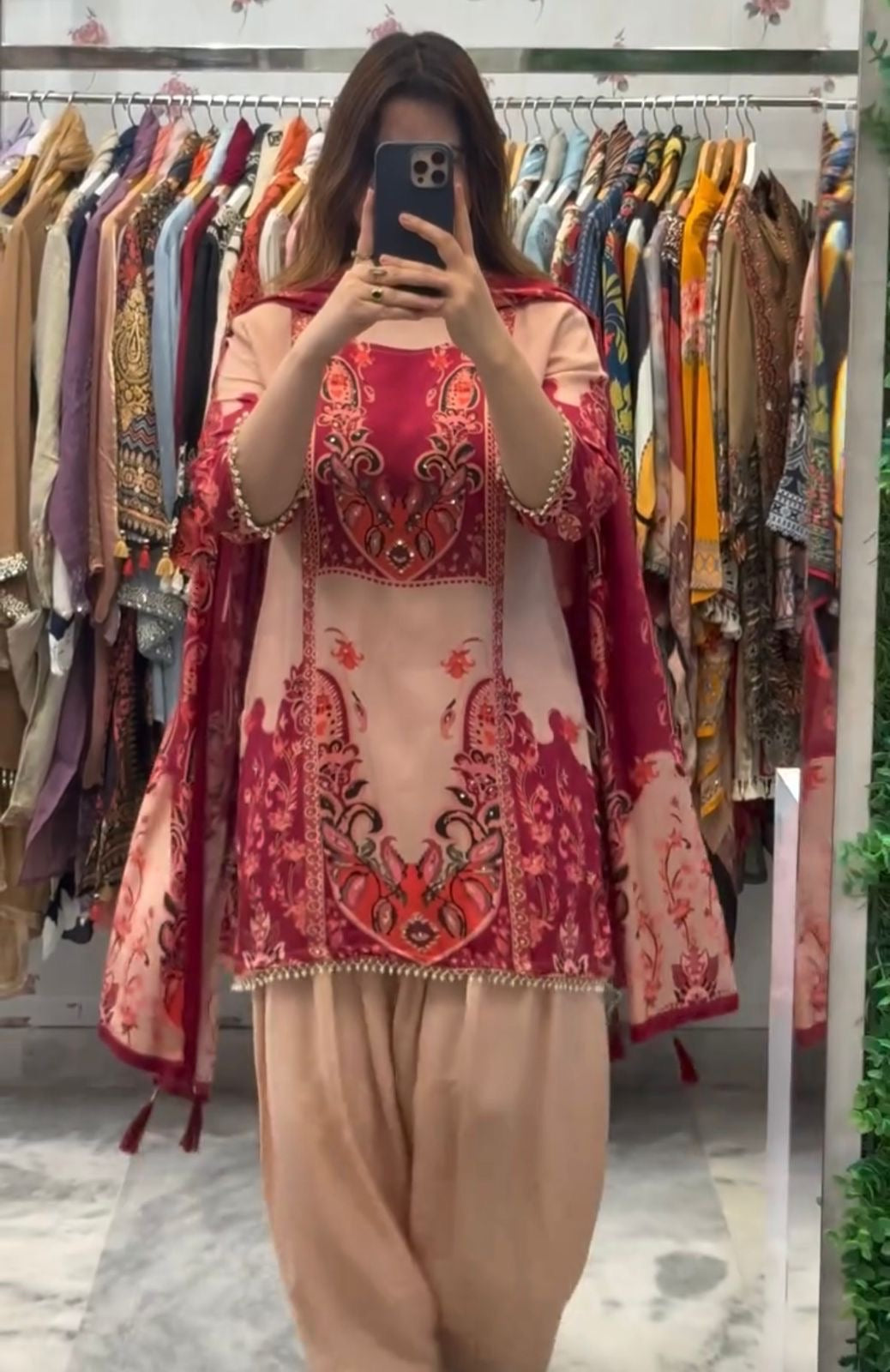 Frenchcrep Silk 3pc Rani Red creat Set