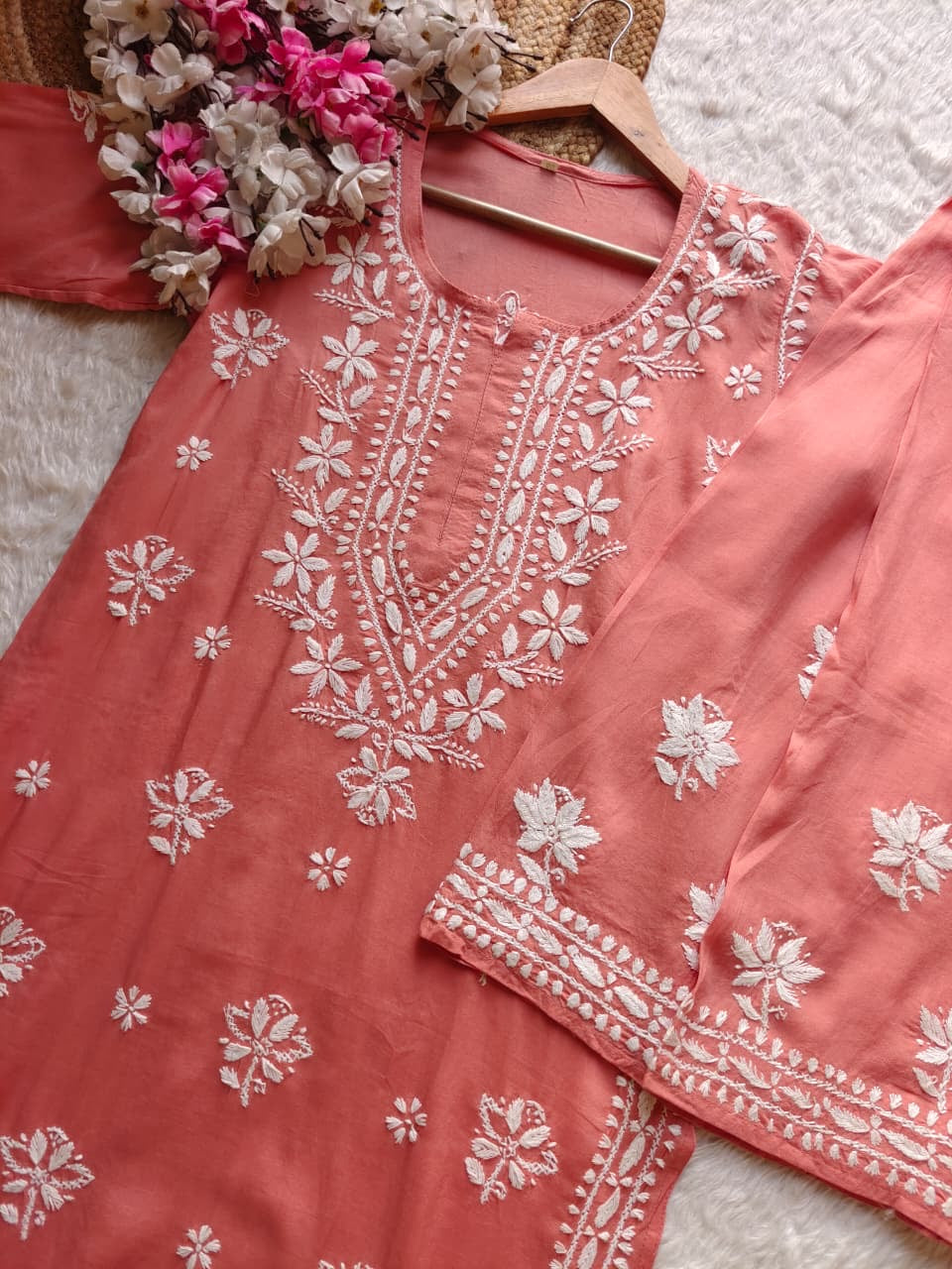 Modal cotton soft chikankari kurta with plazzo
