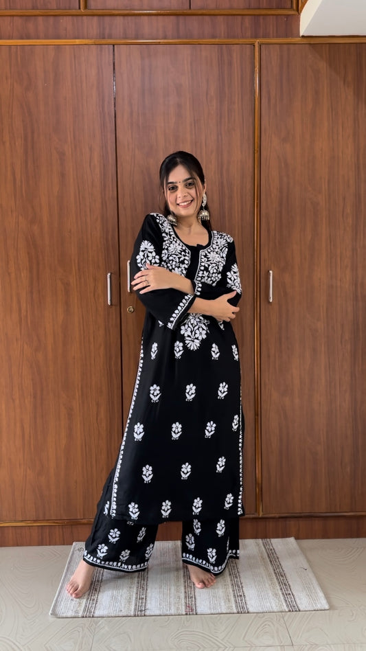 Santoshi Special Chikan Daman Co ord Set