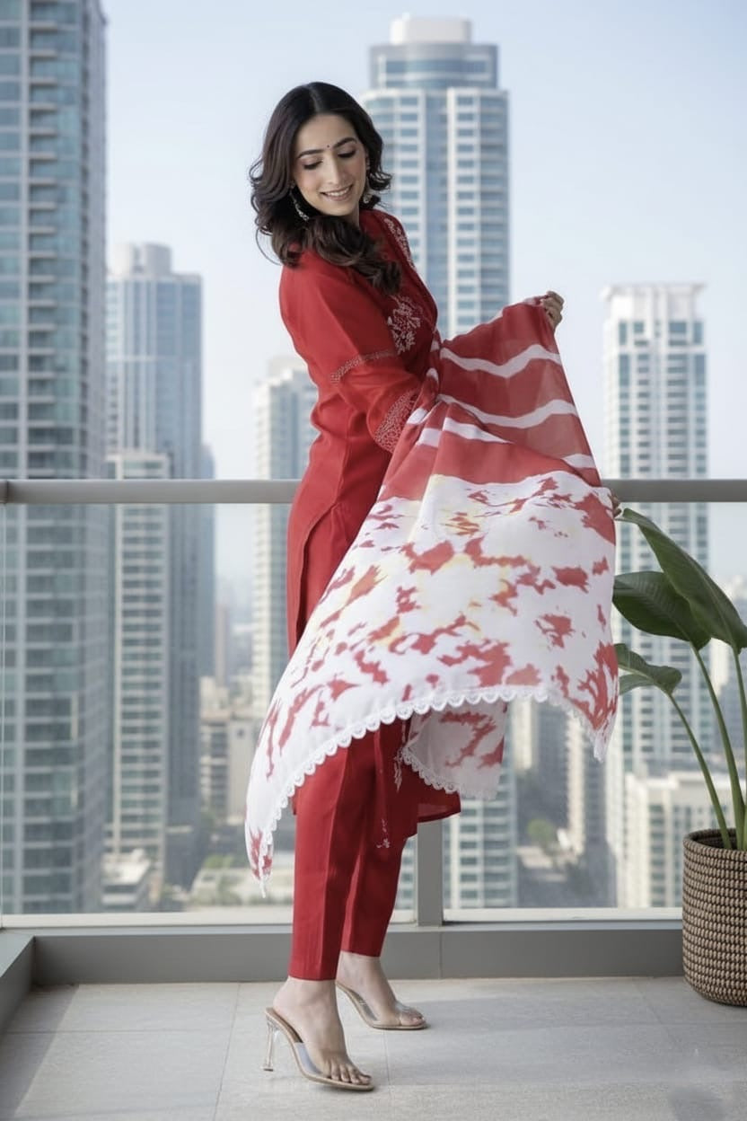 Red embroidered 3pc Set