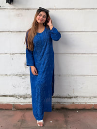 Rose Panel Viscose Chikankari Kurta with Palazzo