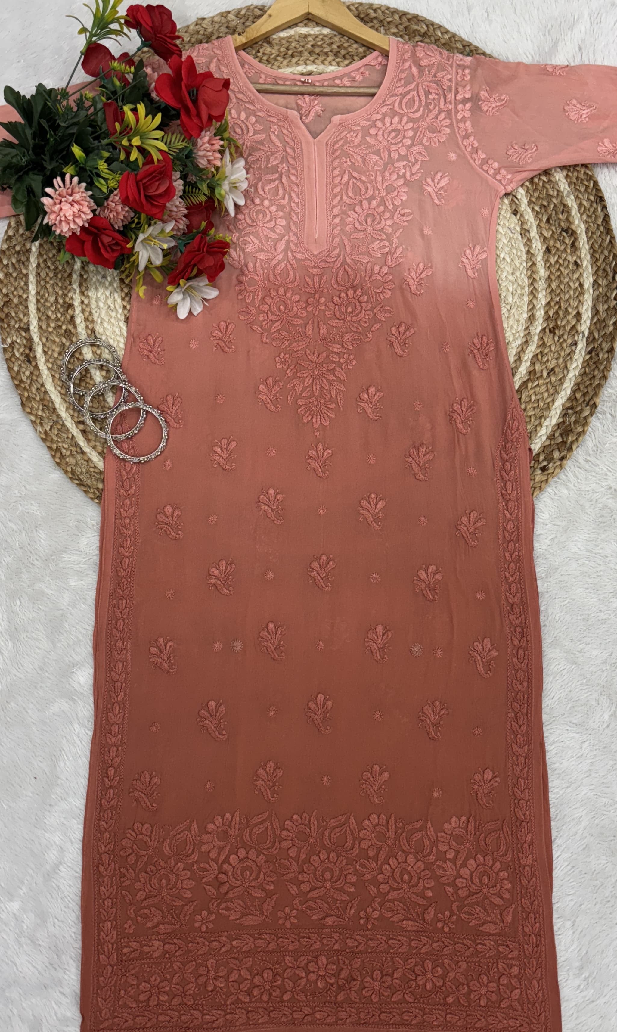 Dual Shades & Single Shades Viscose Kurti & Plazzo 70 Gram Anchor Thread 3D Work