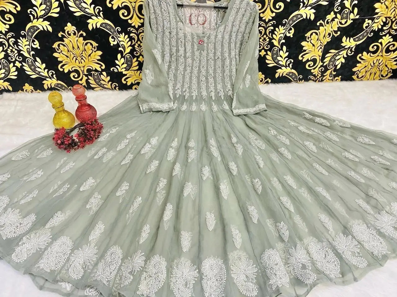 56 Kali Anarkali With Sharara - Chikankari Official